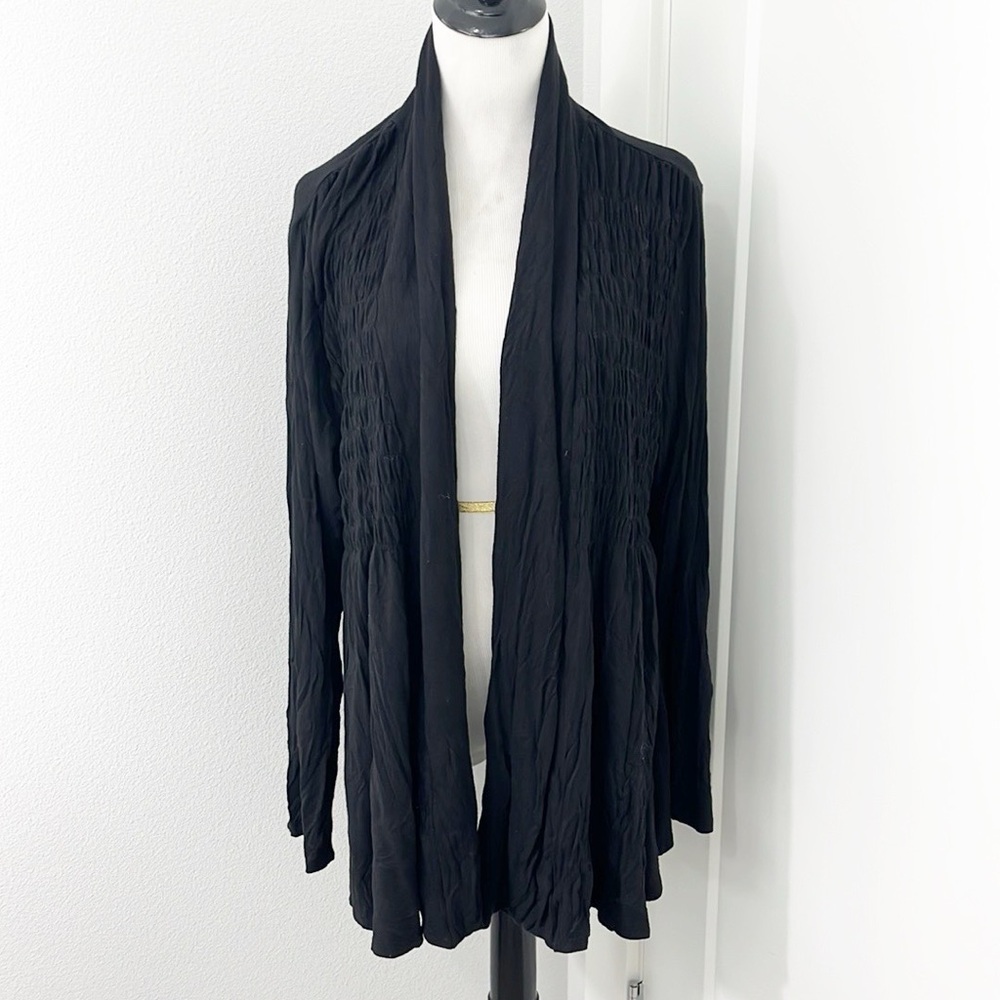 Coldwater Creek XL Black Open Front Long Sleeve Crinkle Cardigan